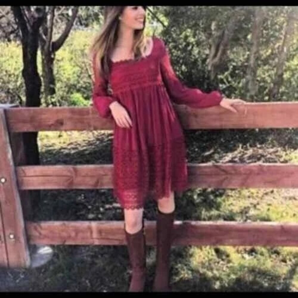 Floreat By Anthropologie Womens Aveline Lace Dress Long Sleeve Square Neck US 14